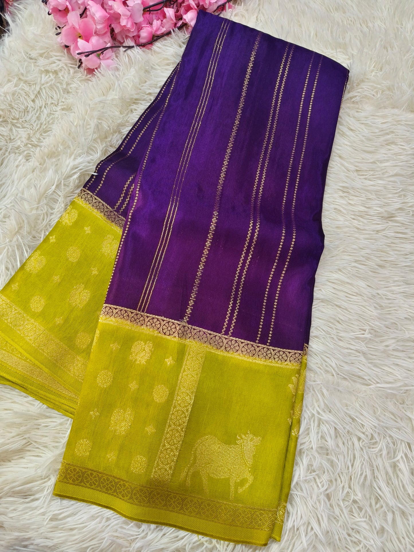 Purple With Green Munga silk saree