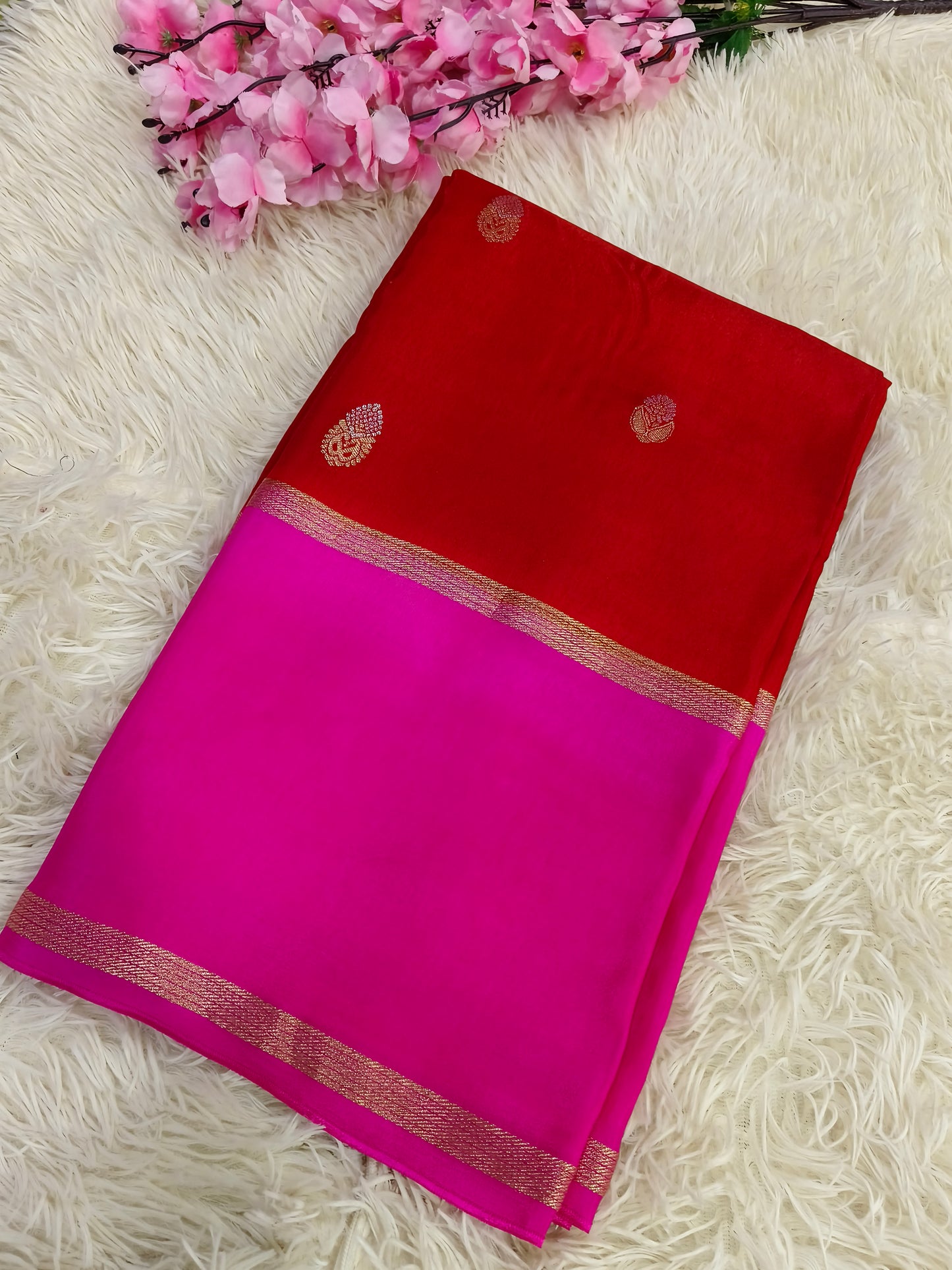 Rust Maroon with pink Munga silk saree