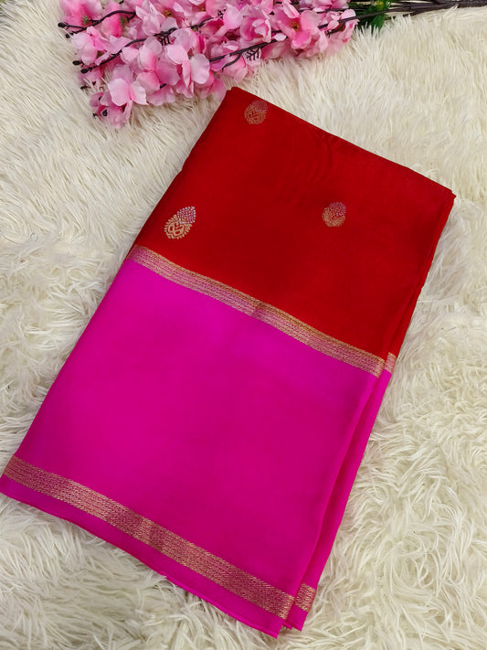 Rust Maroon with pink Munga silk saree