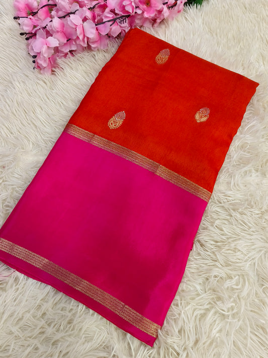 Orange with pink Munga silk saree
