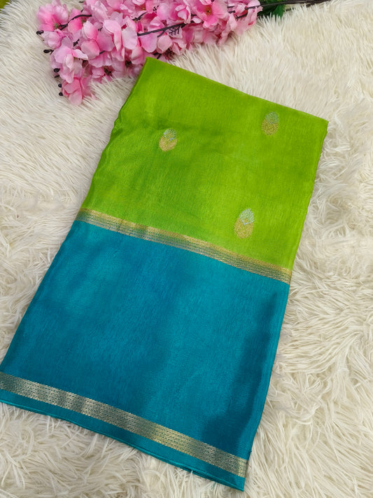 Green With Sky Blue Munga silk saree