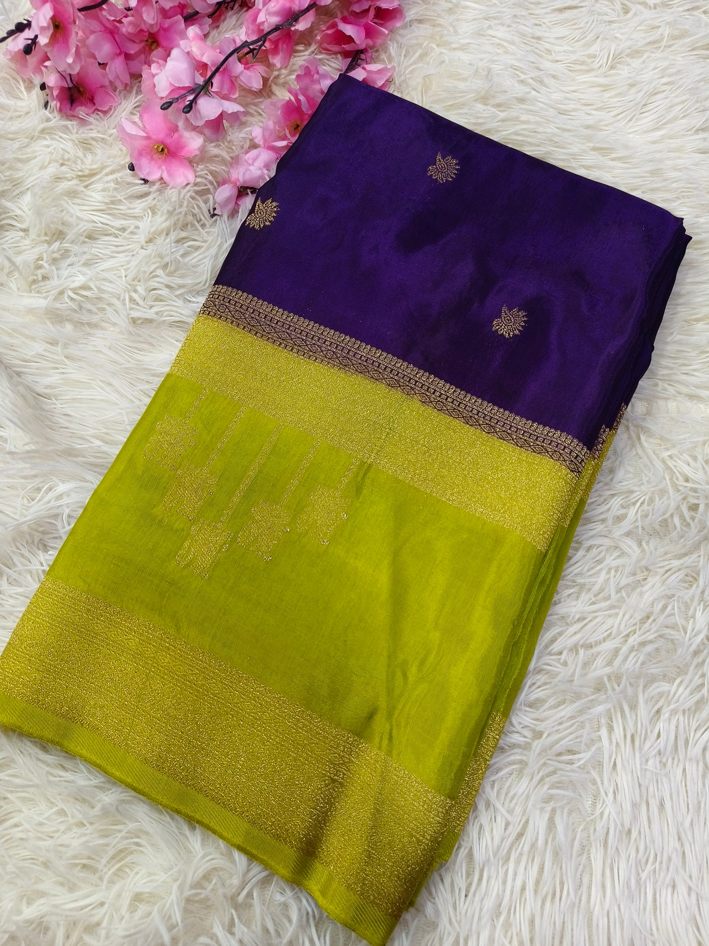 Purple with green Munga silk saree