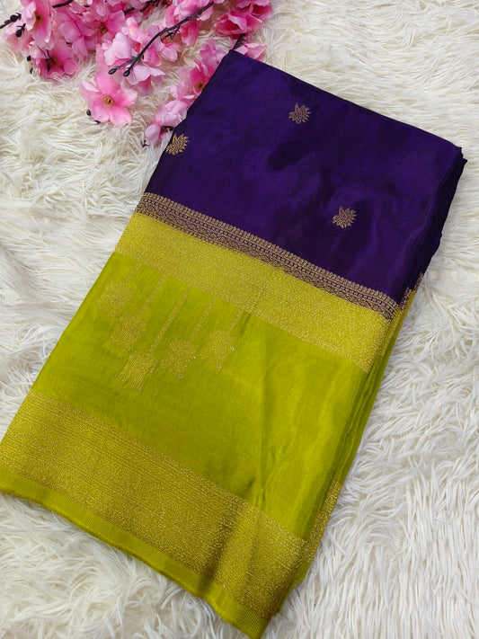 Purple with green Munga silk saree