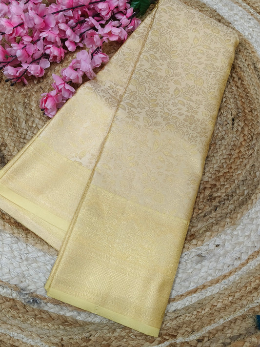 Cream Soft satin Silk saree