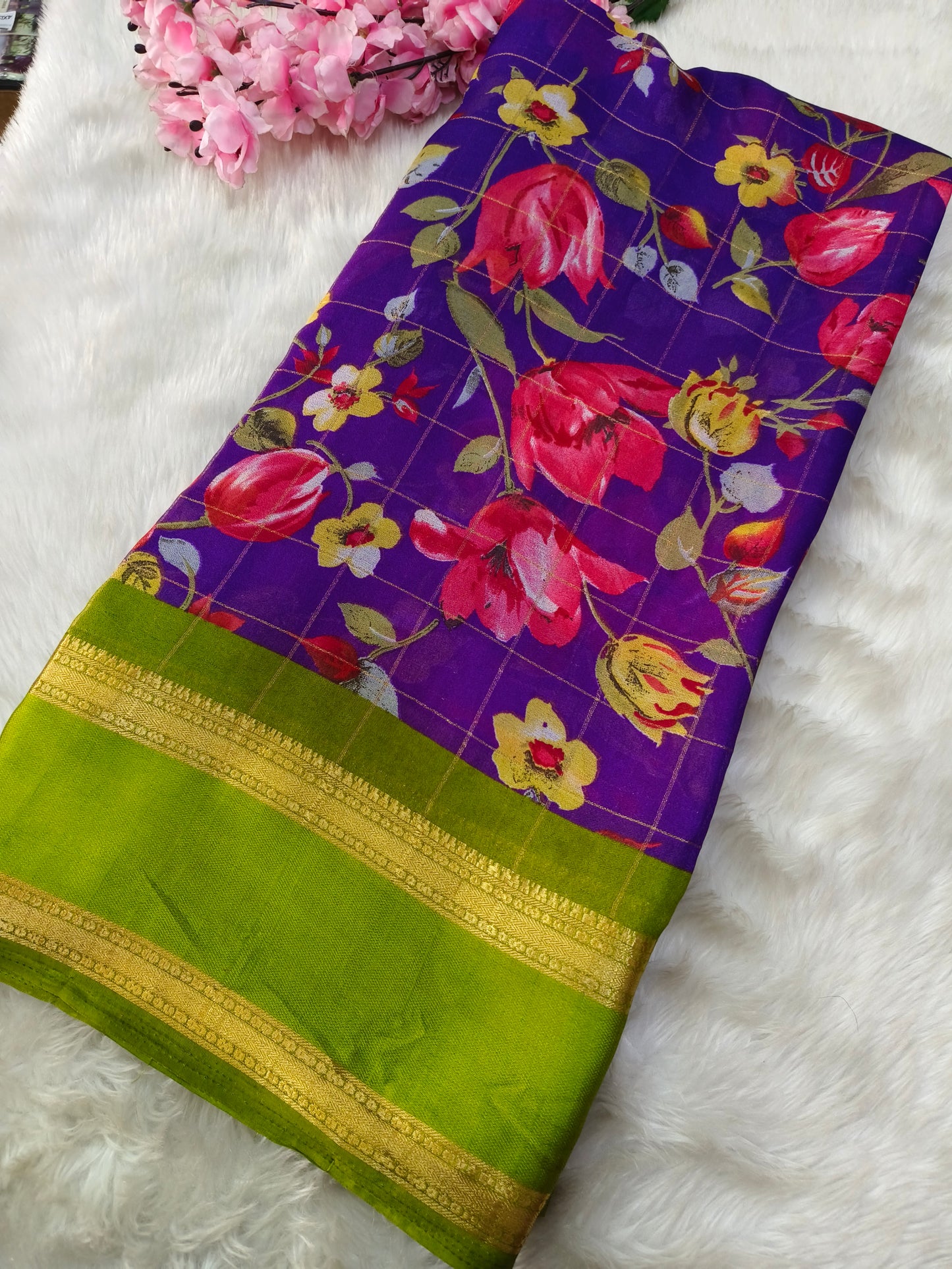 Purple Soft chinon georgette saree