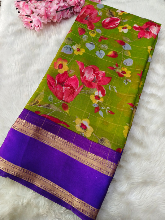 Green Soft chinon georgette saree