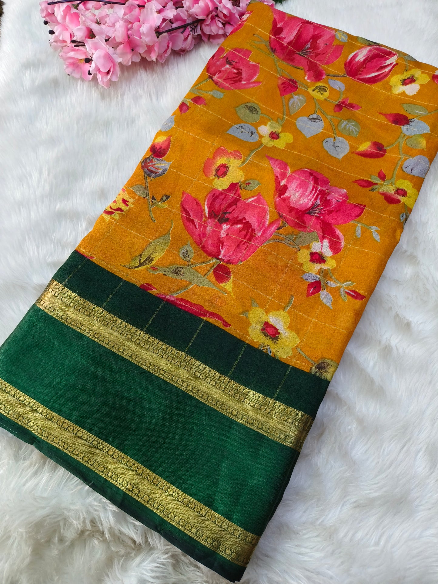 Mustard Yellow Soft chinon georgette saree