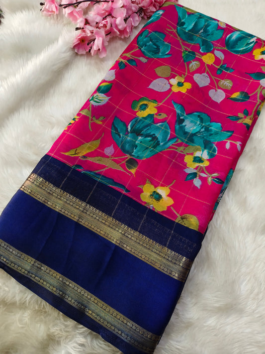 Pink Soft chinon georgette saree