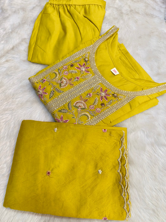 Yellow designer straight cut Suit