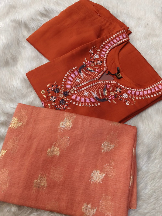 Orange designer straight cut Suit