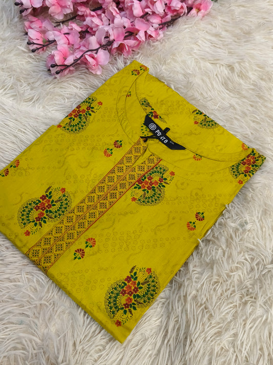 Yellow  Pure cotton Kurti