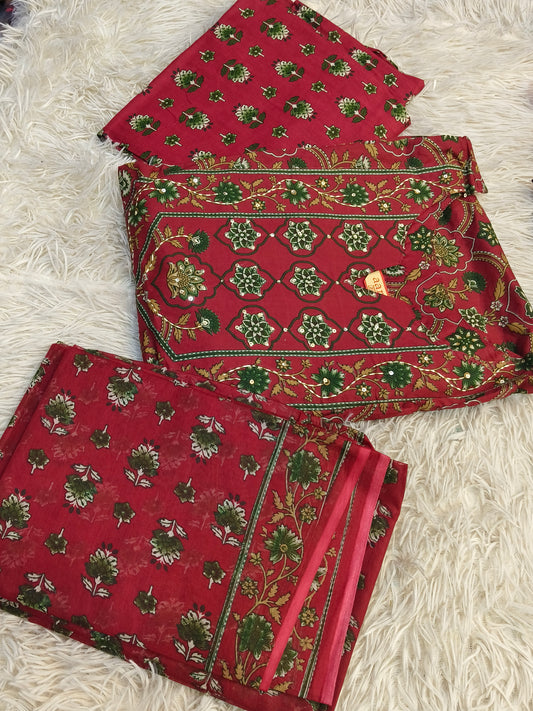 Red Aarvi Pure Cotton Suit