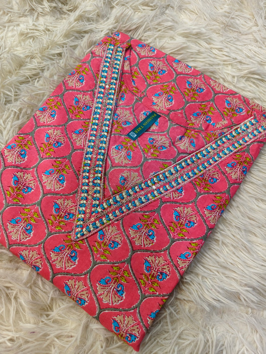 Pink Cotton side cut kurti