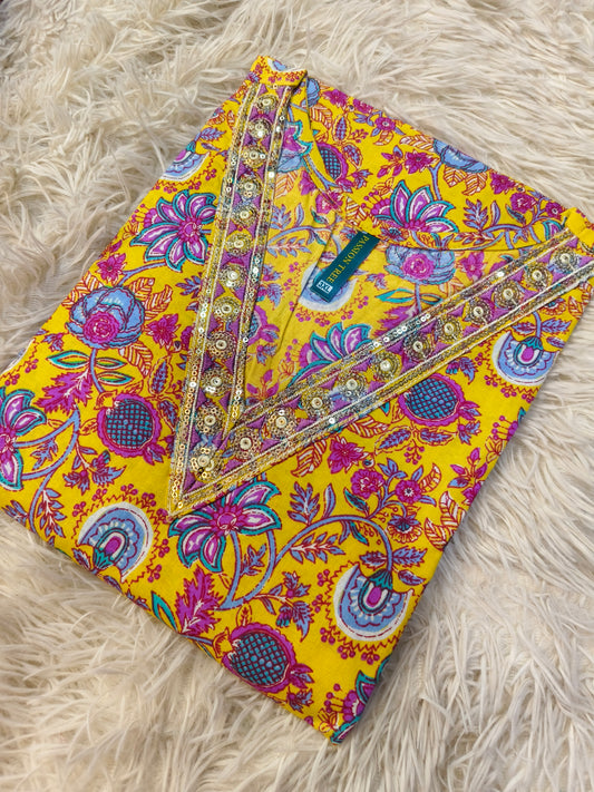 Yellow Cotton side cut kurti