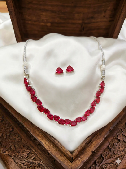 Ruby stone silver plated Necklace set