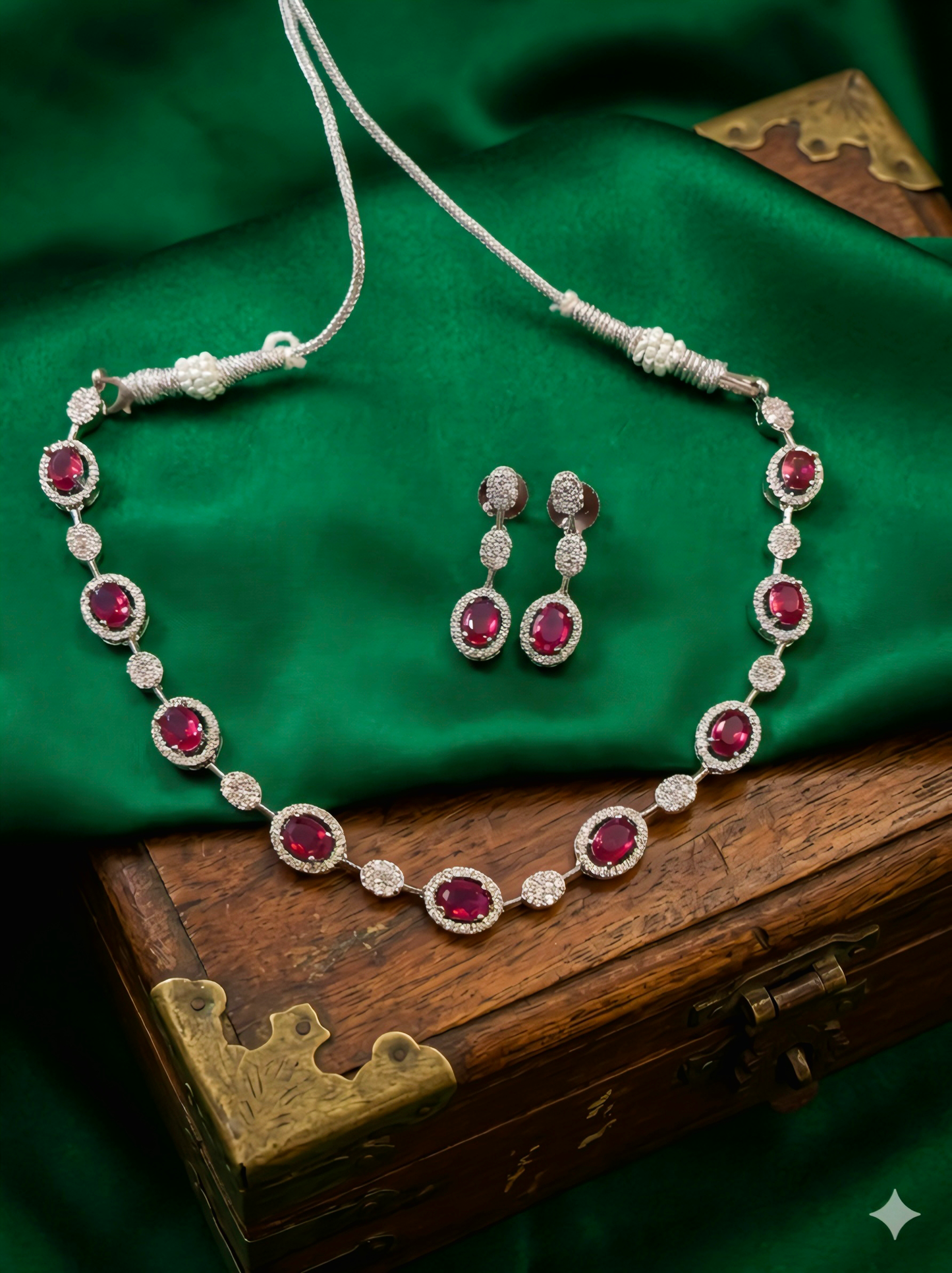 Ruby stone silver plated Necklace set