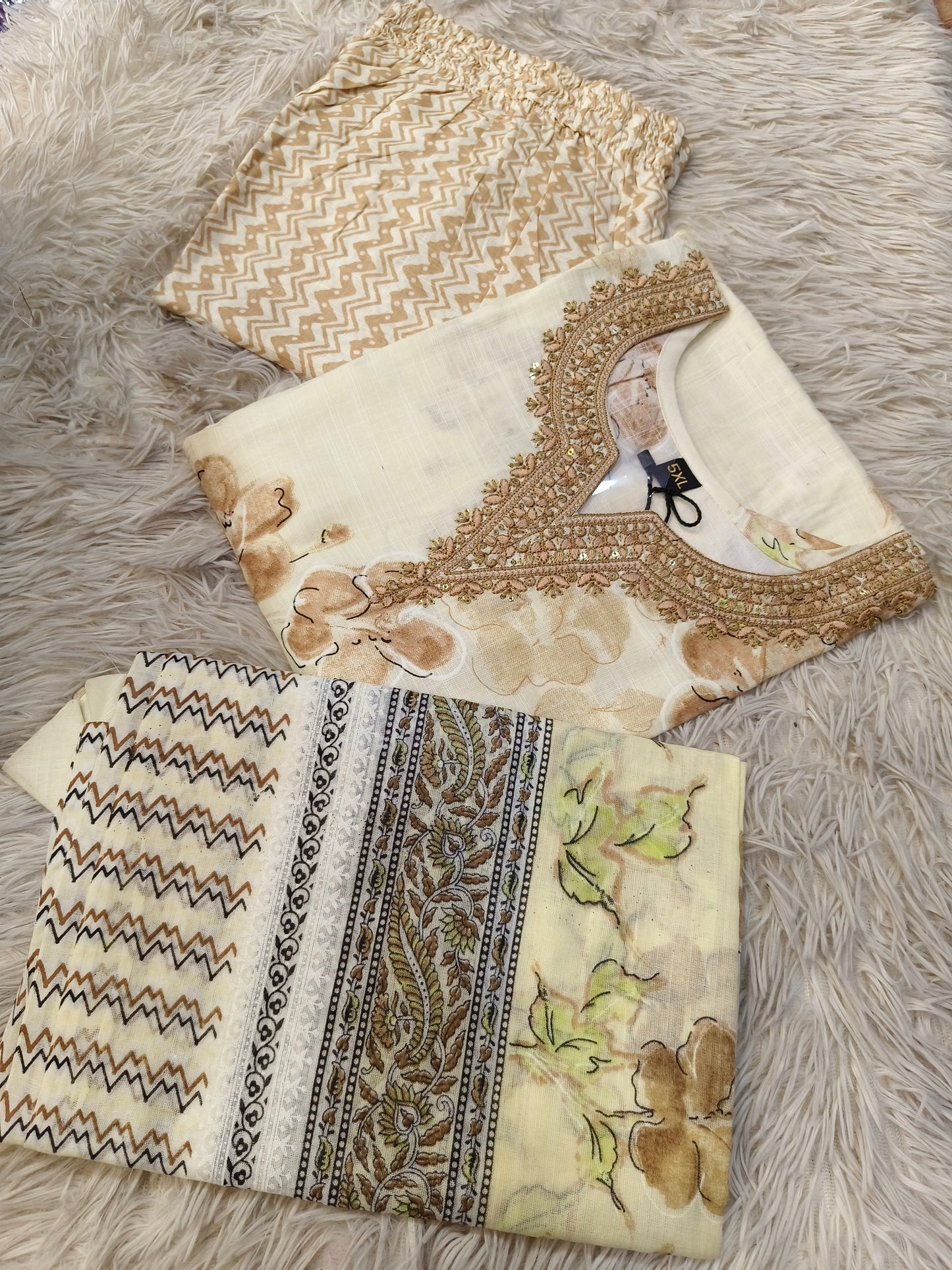 Cream cotton sets with duppata