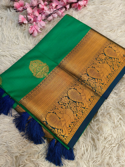 Green soft semi silk saree