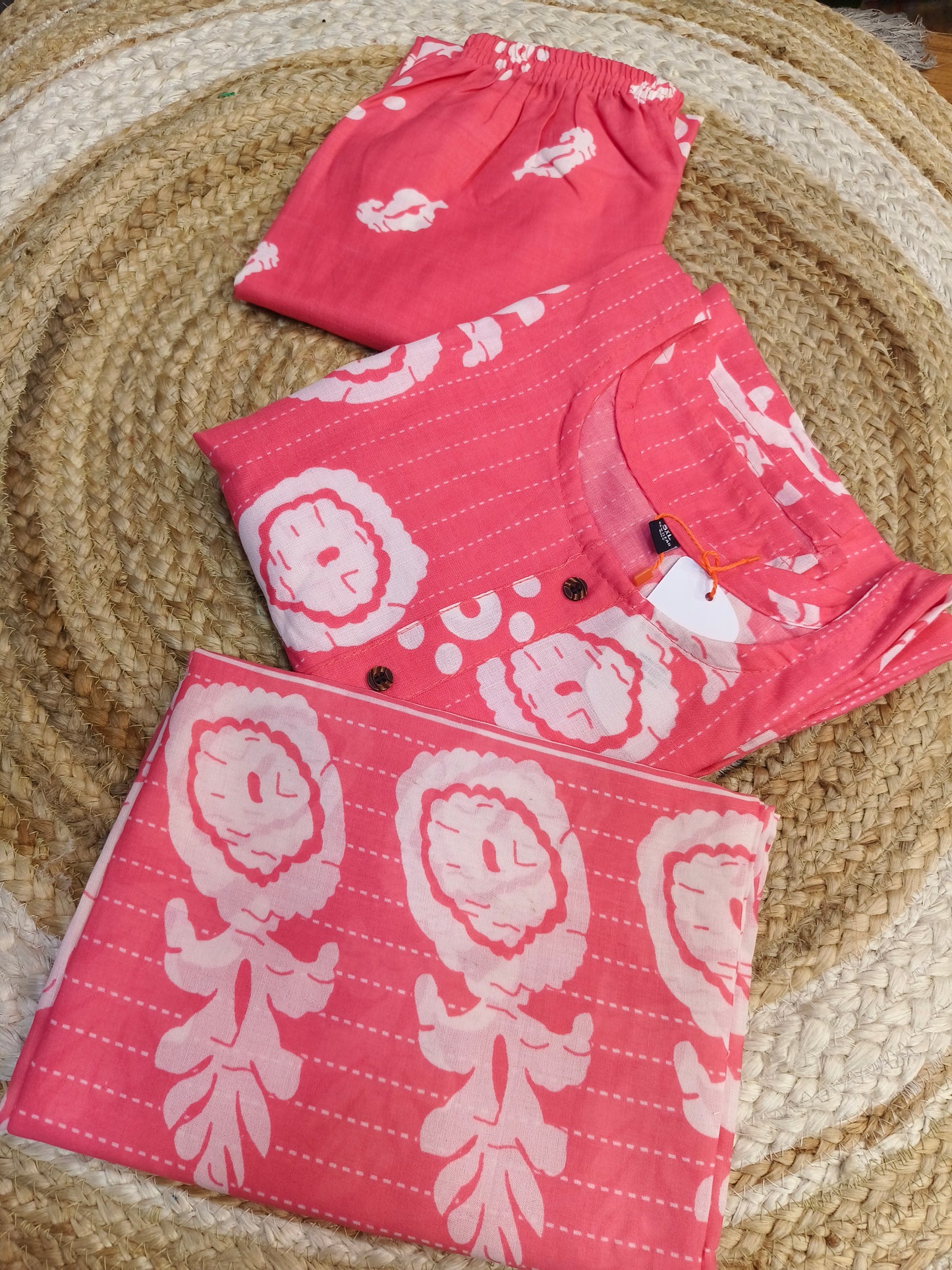 Rose pink  cotton sets with duppata