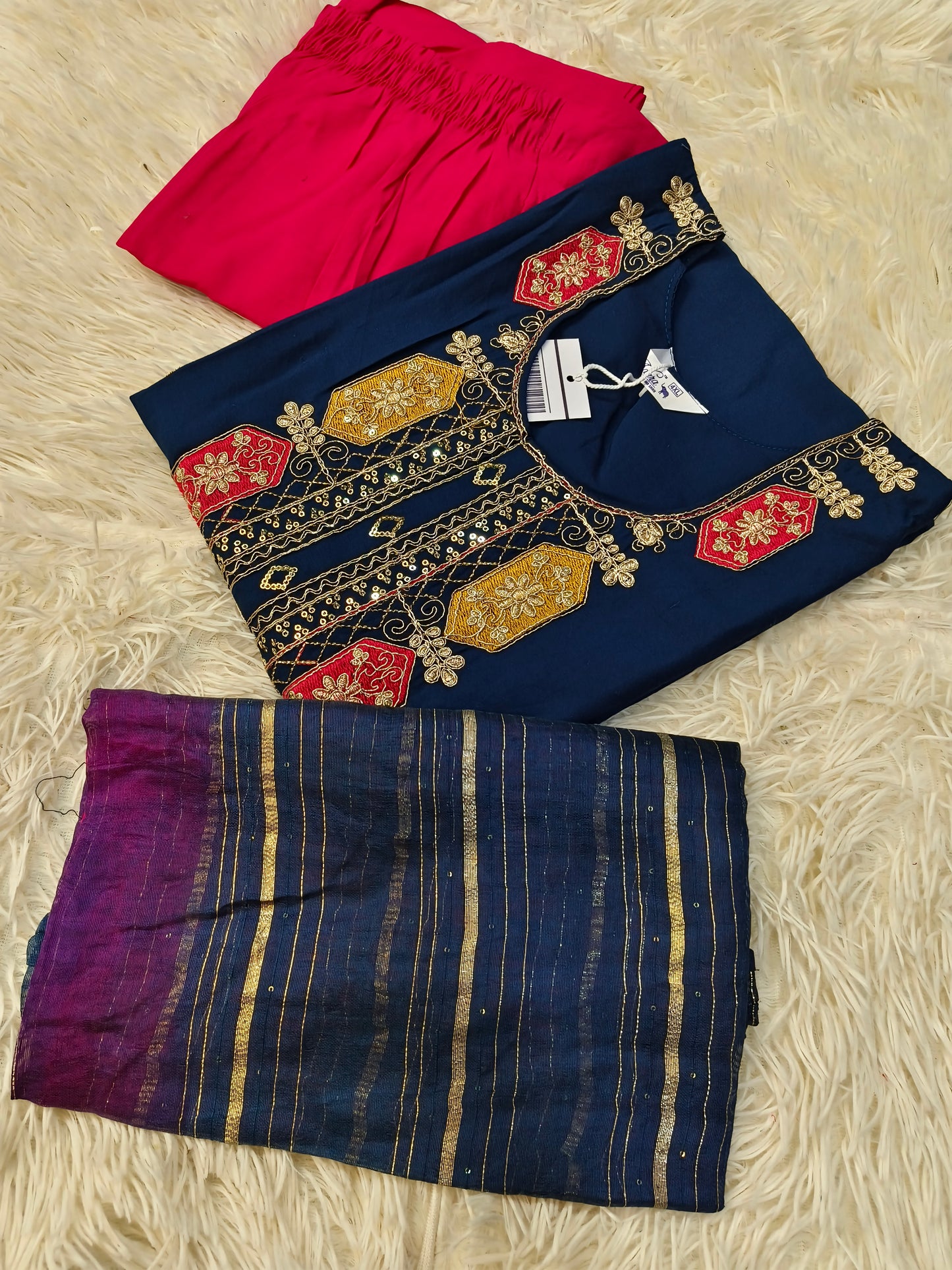Navy blue with pink Designer straight cut suit