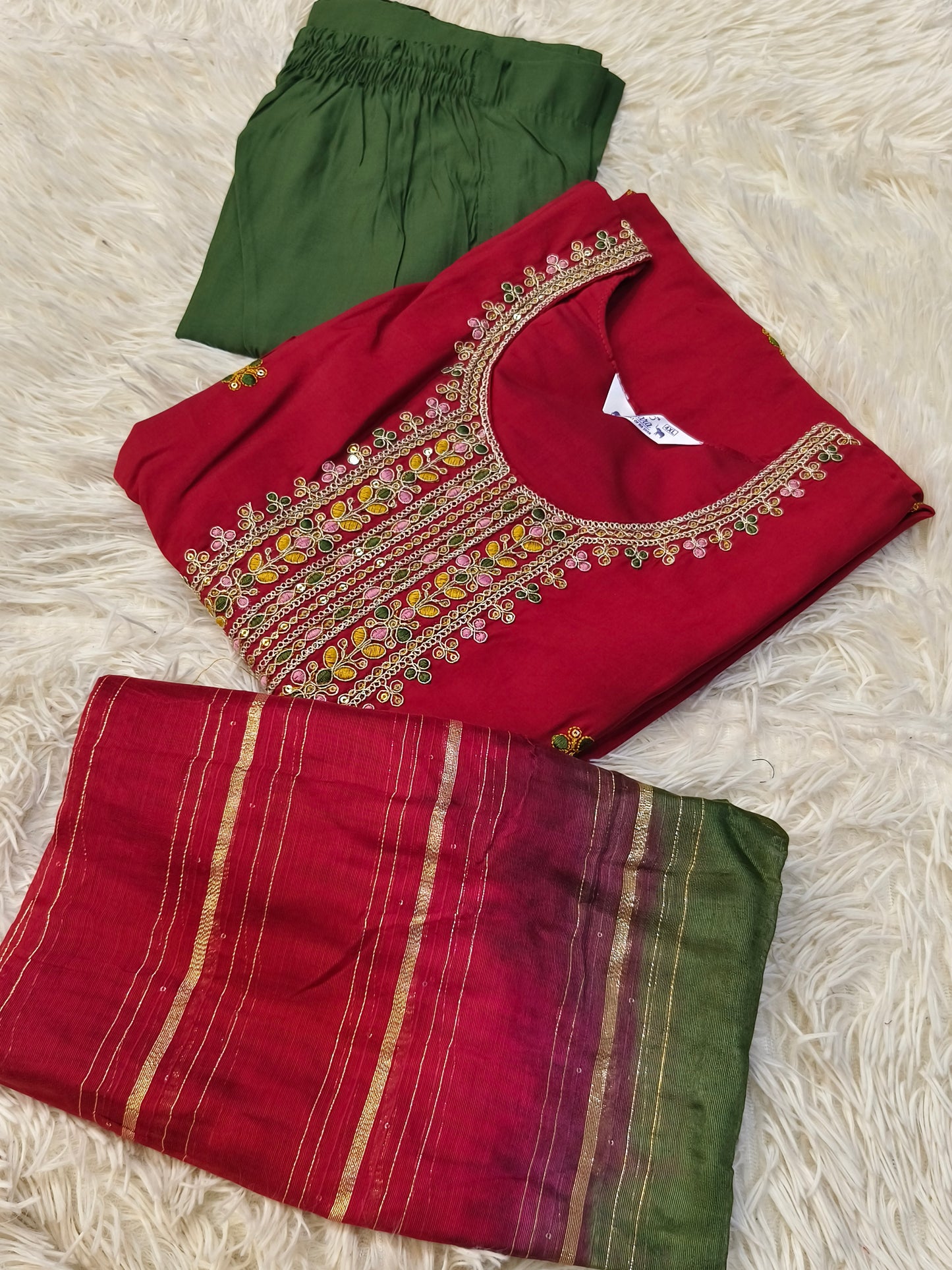 Red with green Designer straight cut suit