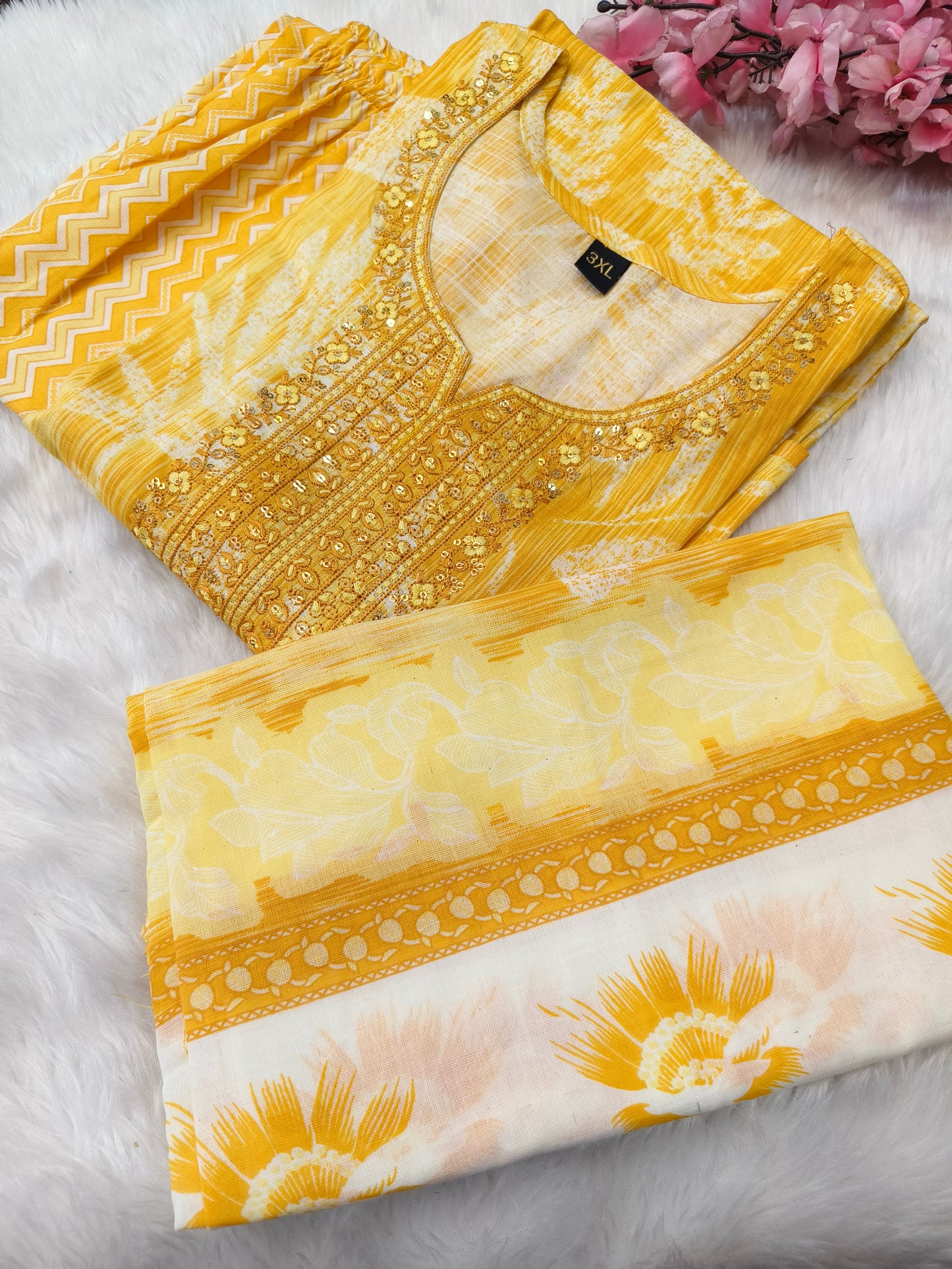 Yellow cotton sets with duppata