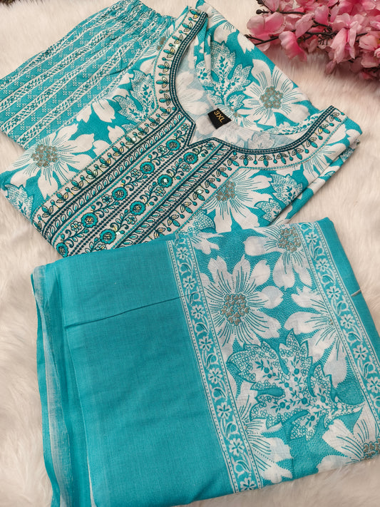 Blue cotton sets with duppata