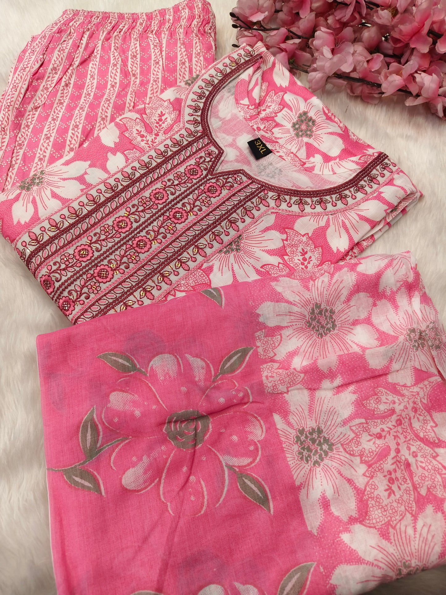 Pink cotton sets with duppata