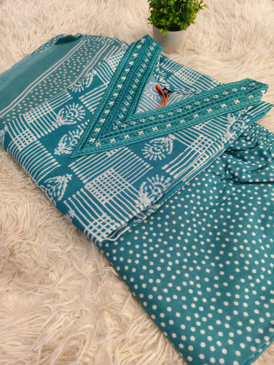 Blue Cotton sets with duppatta
