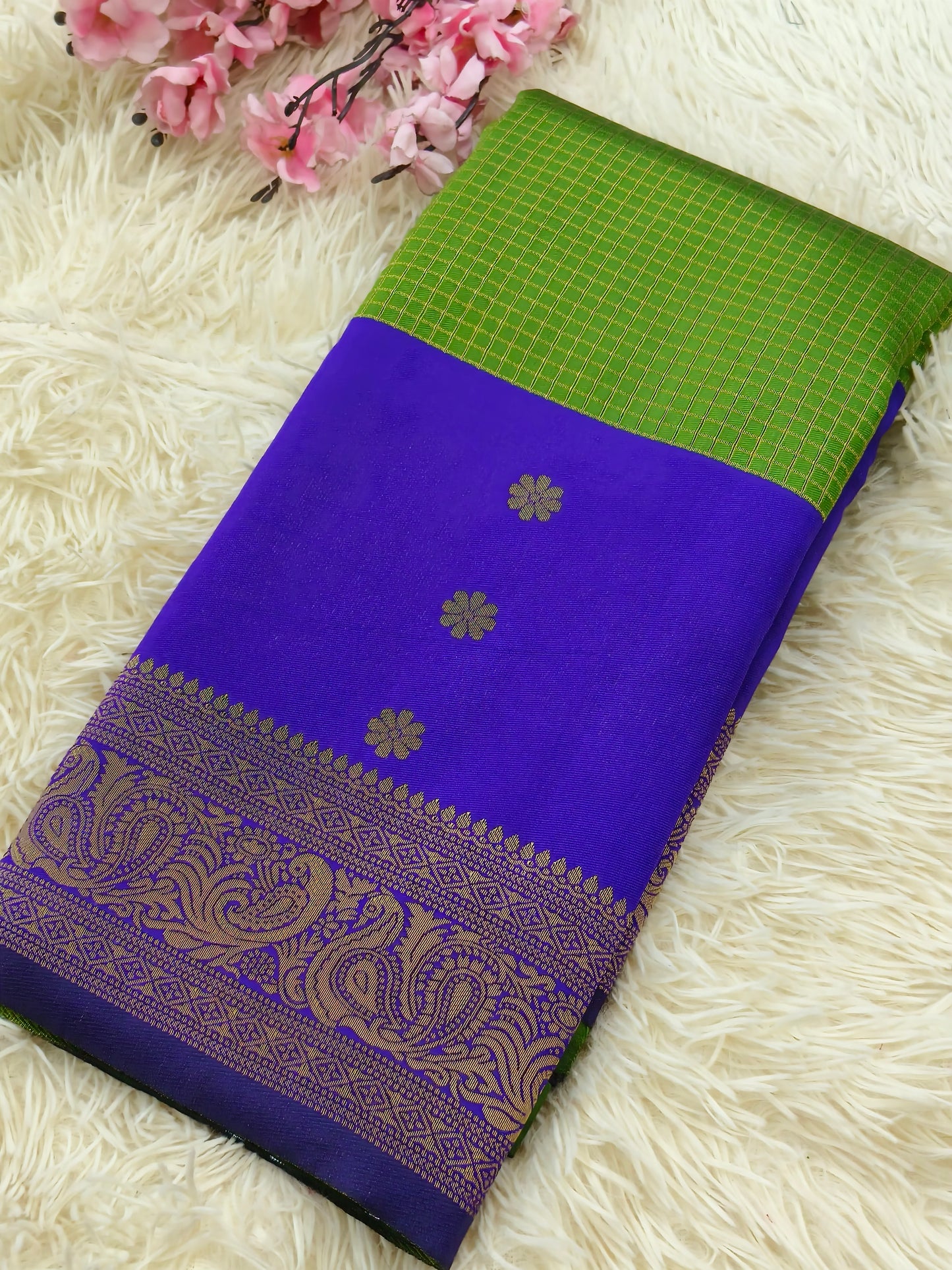 Leaf Green With Bluesemi silk saree
