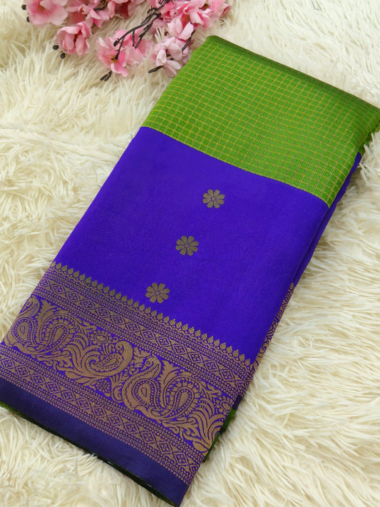 Leaf Green With Bluesemi silk saree