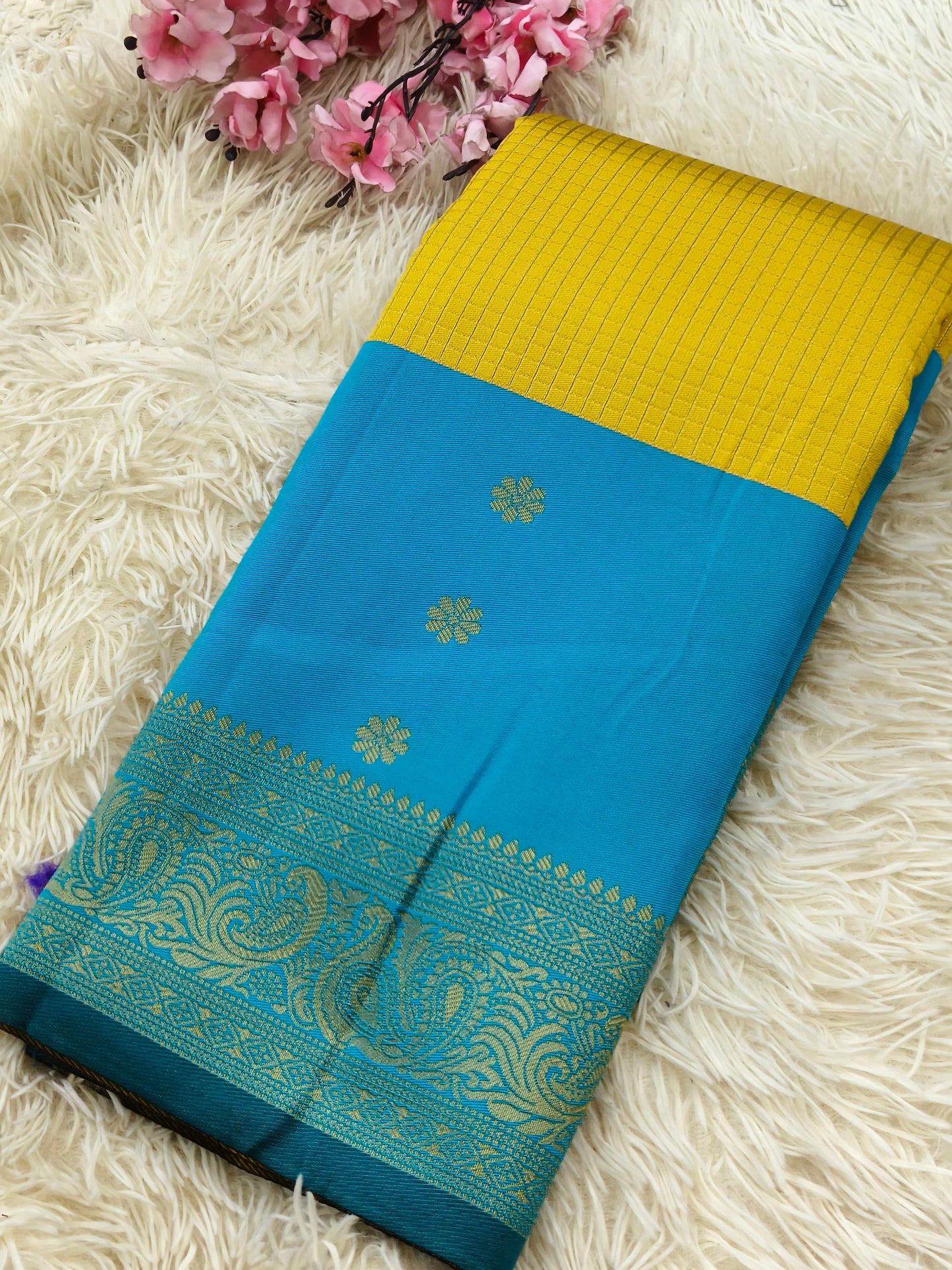 Yellow With Blue semi silk saree