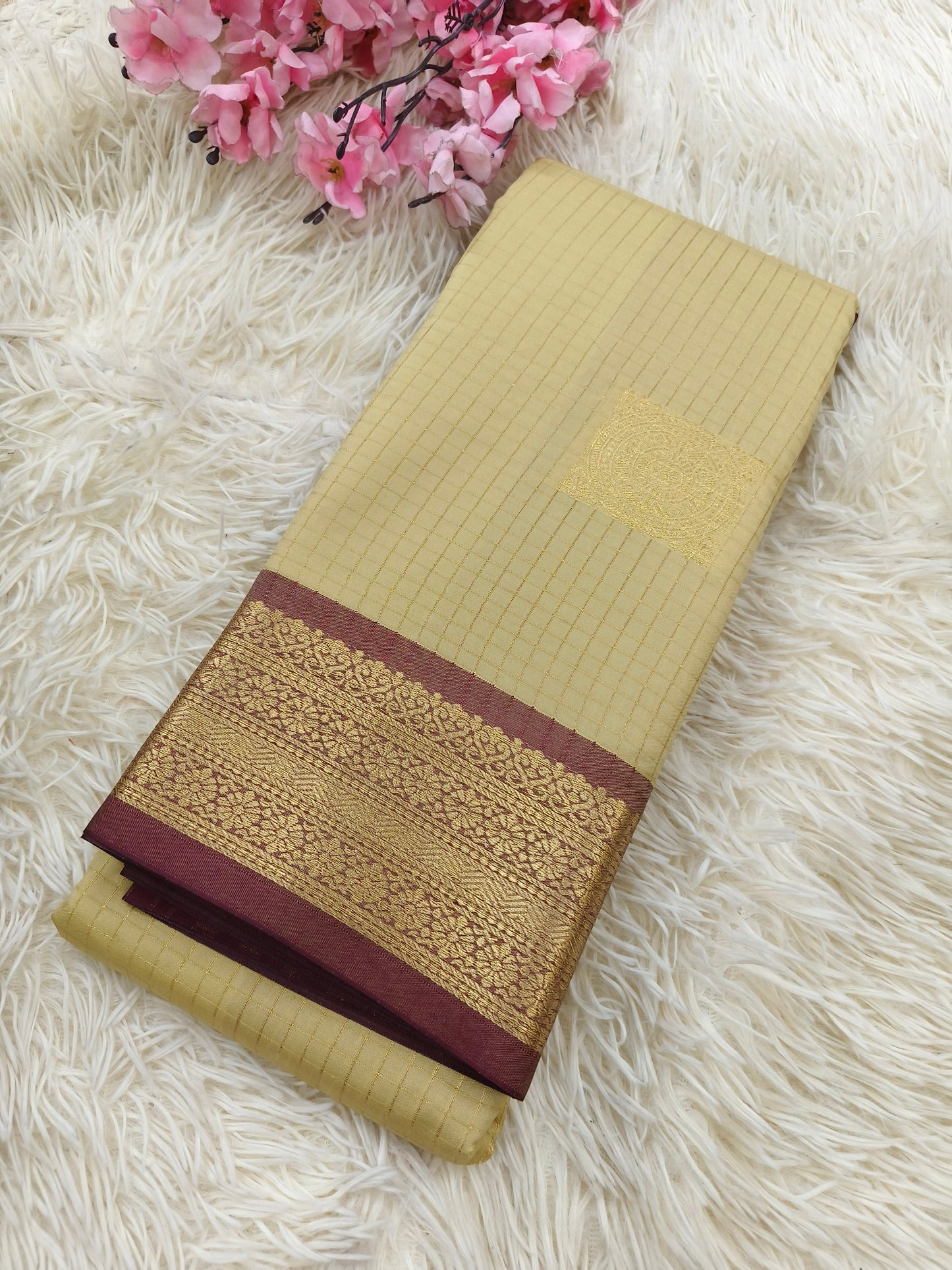 Beige with Maroon semi silk saree