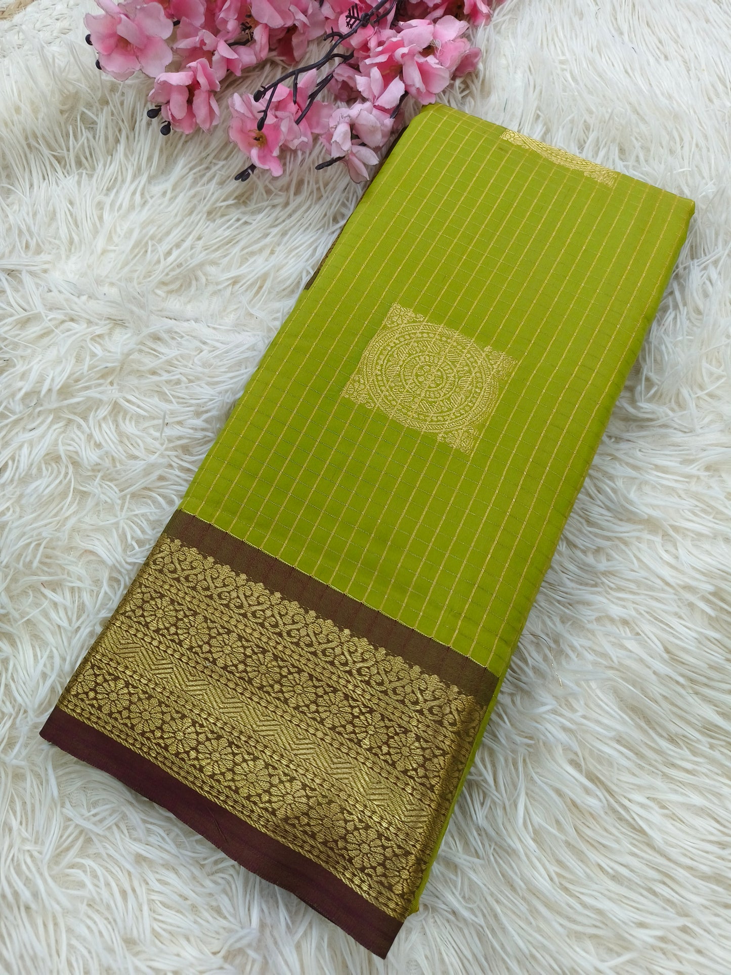 Green with Maroon semi silk saree