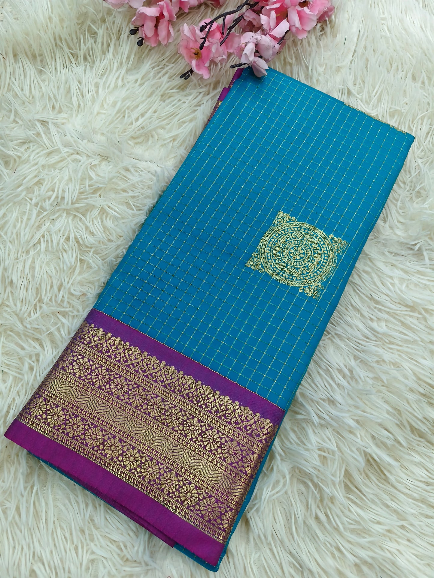Blue with Pink semi silk saree