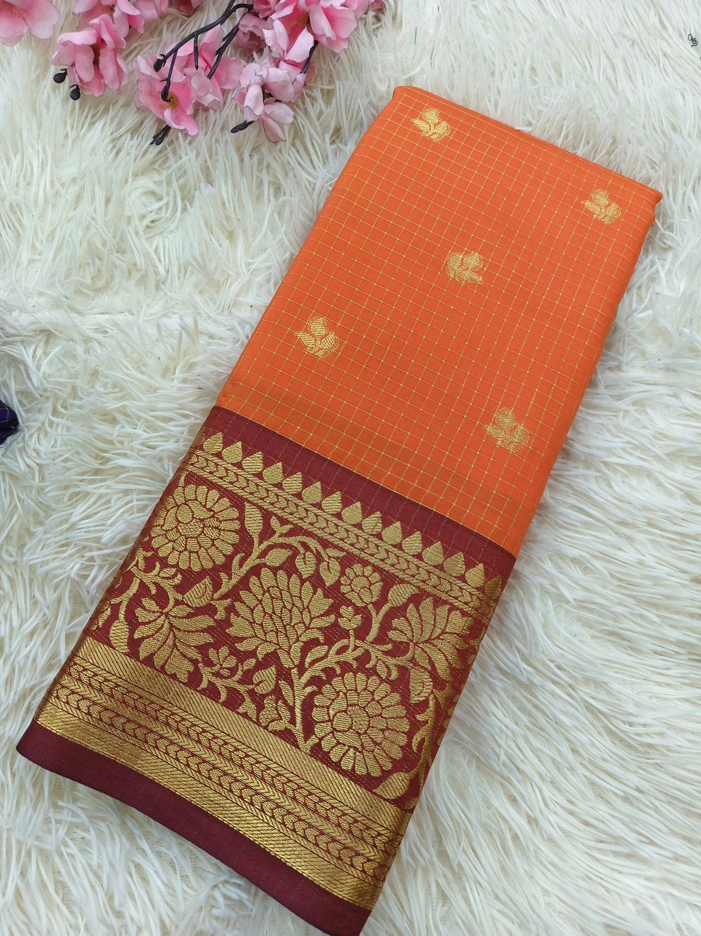 Orange with Maroon semi silk saree