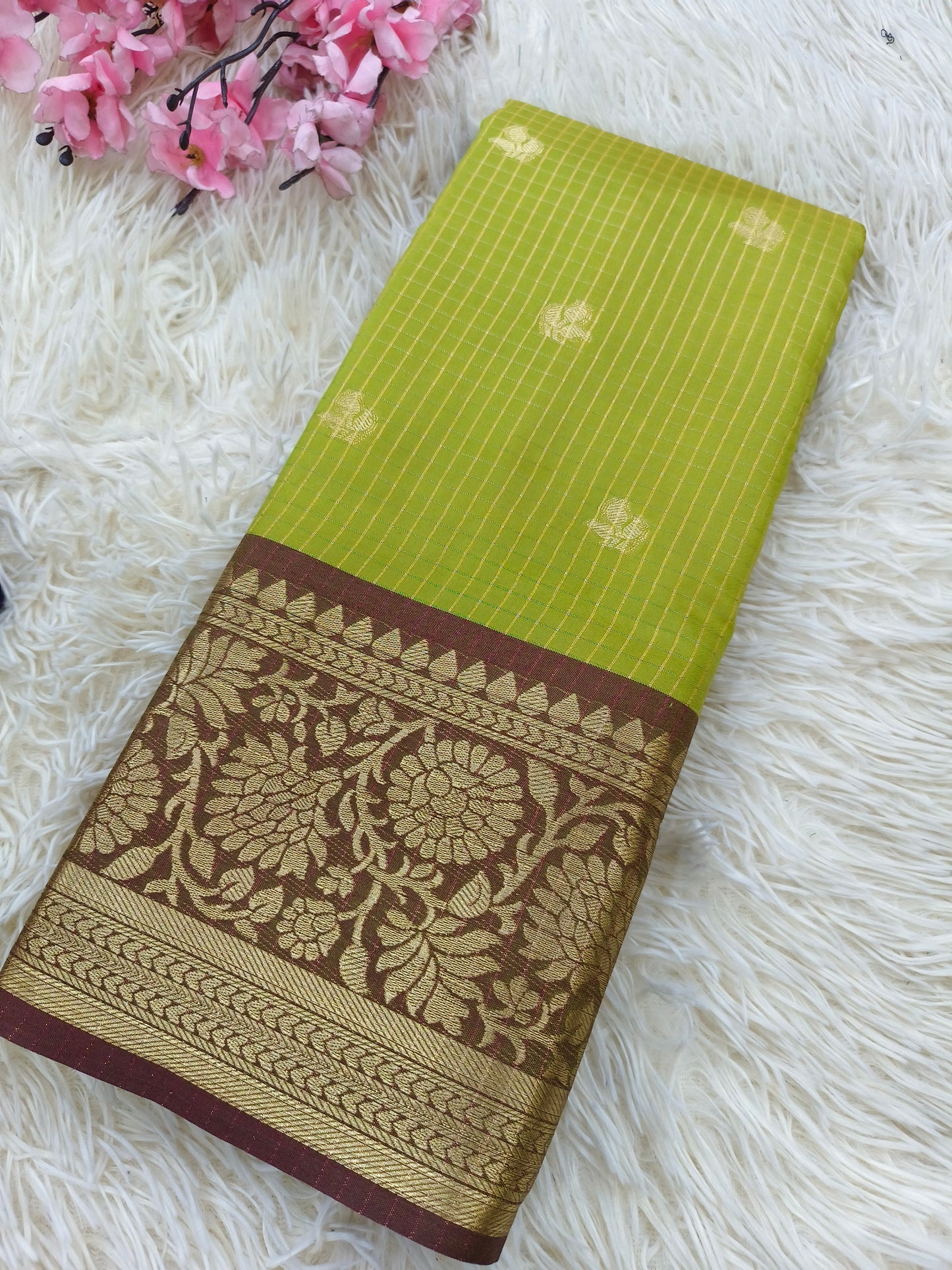 Green with Maroon semi silk saree