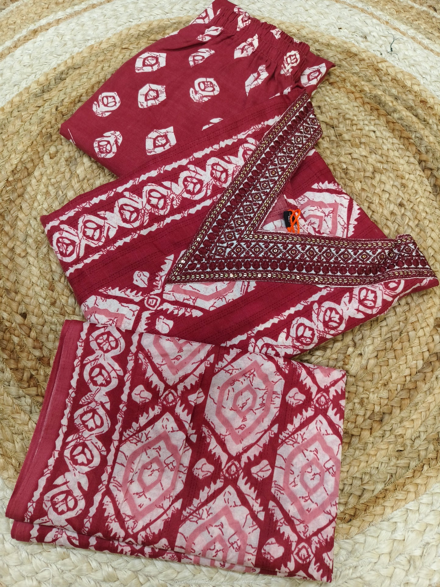 Maroon Cotton sets with duppatta