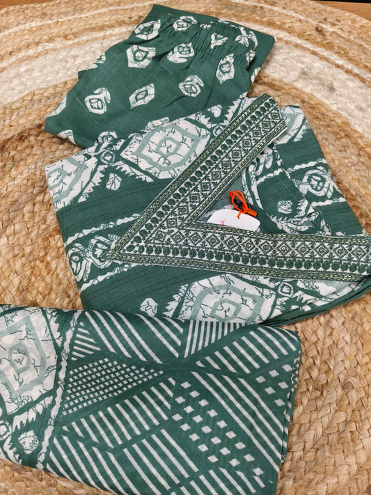 Green Cotton sets with duppatta