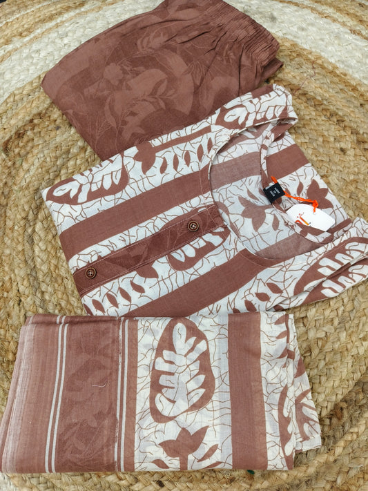 Brown Cotton sets with duppatta