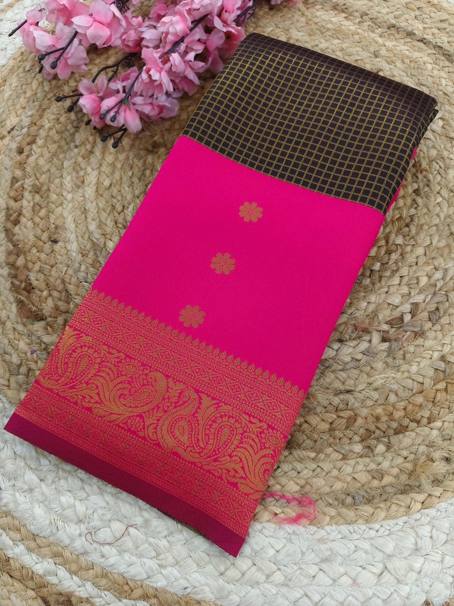 Black With Pink semi silk saree