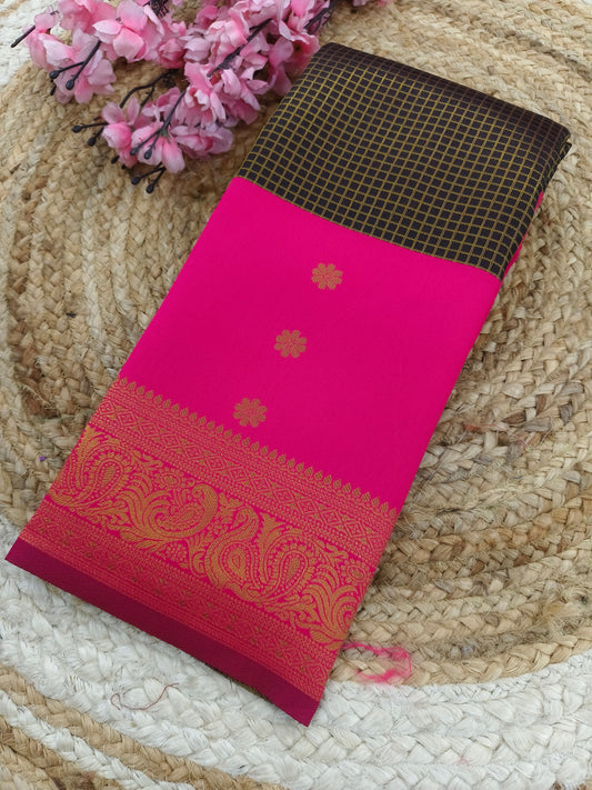 Black With Pink semi silk saree