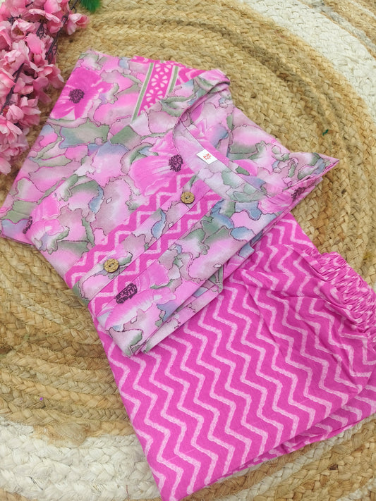 Pink cotton top & bottom (M)