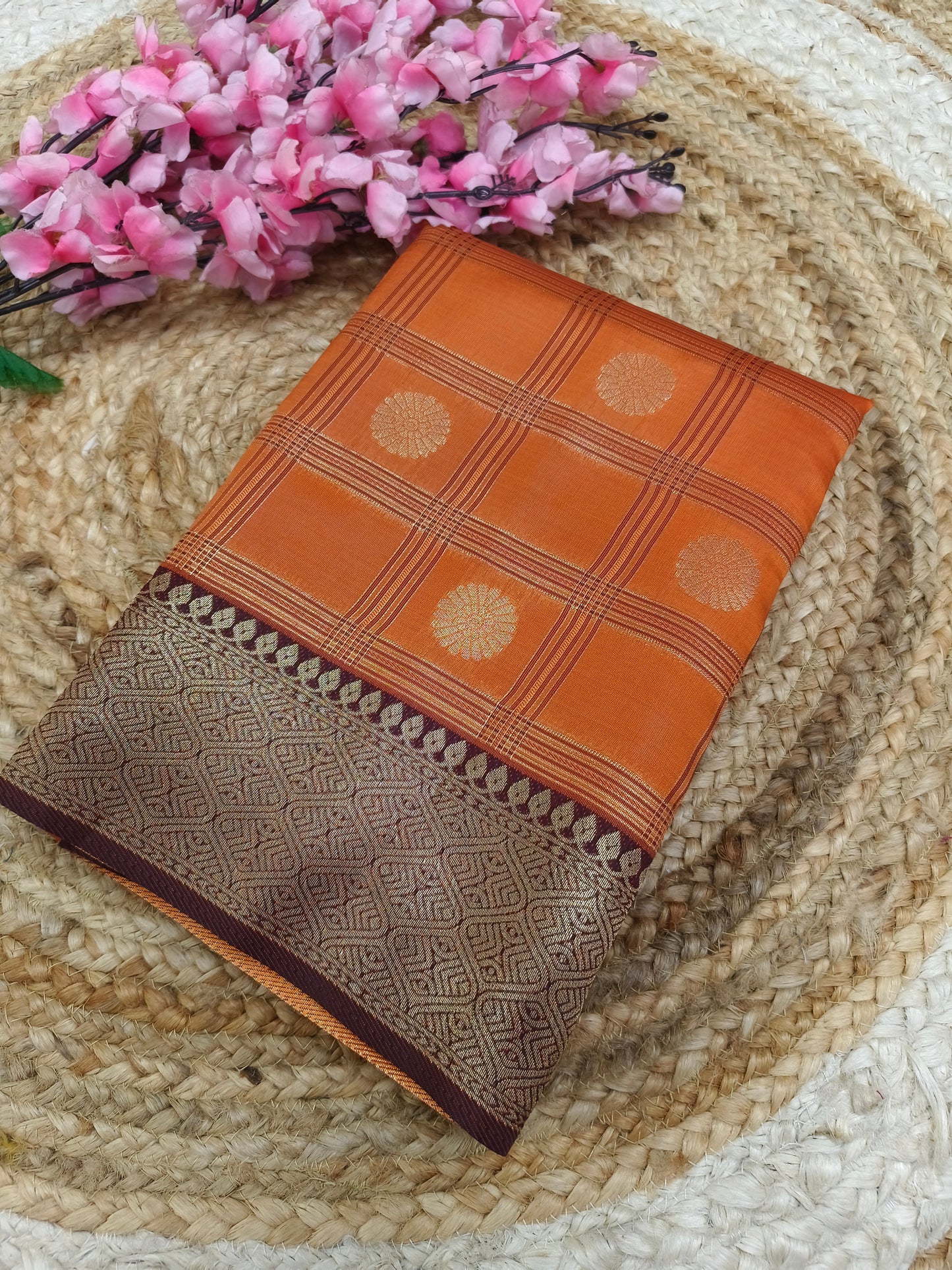 Rustic Orange Semi silk saree