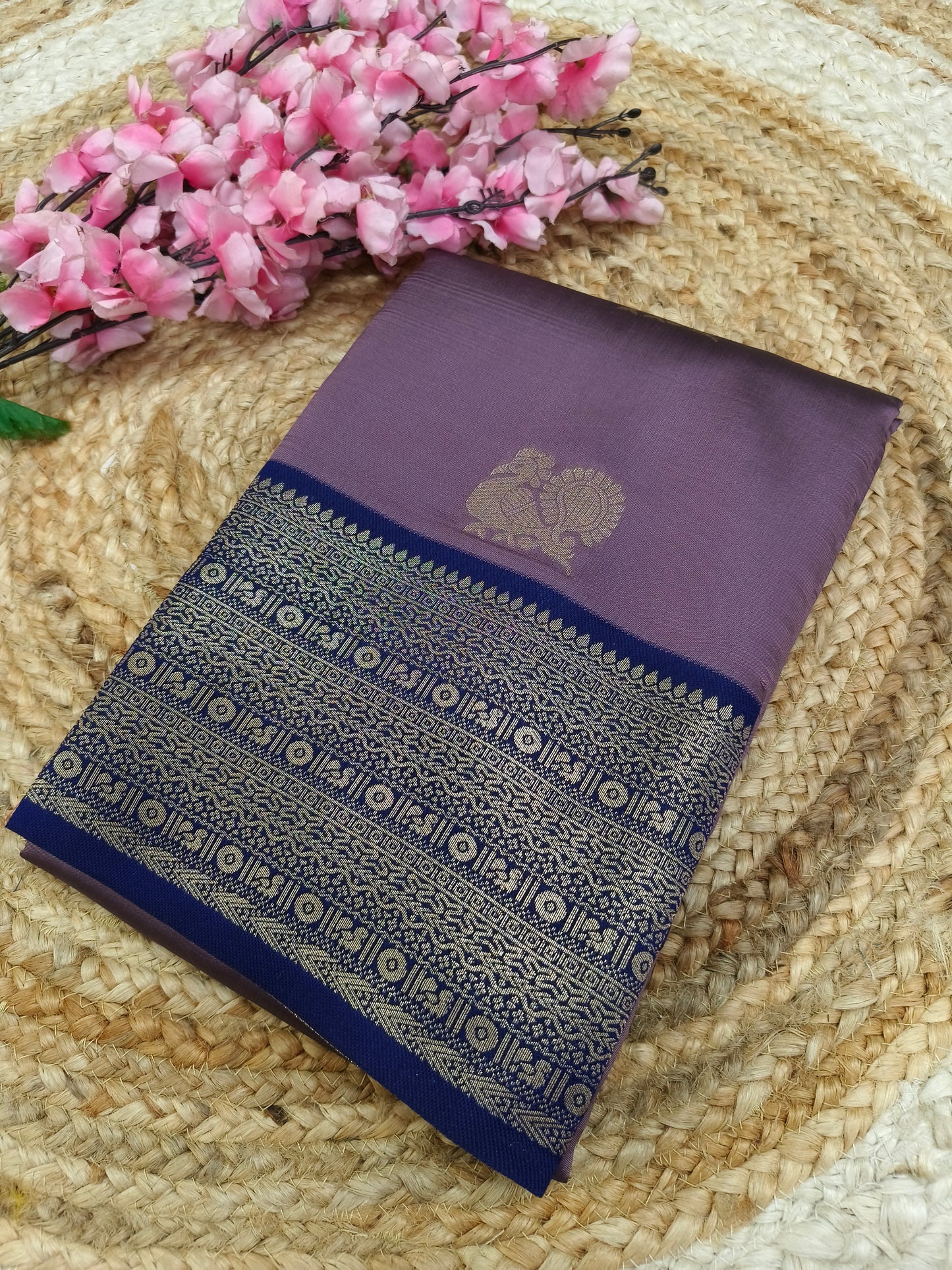Mauve With Blue Semi silk saree