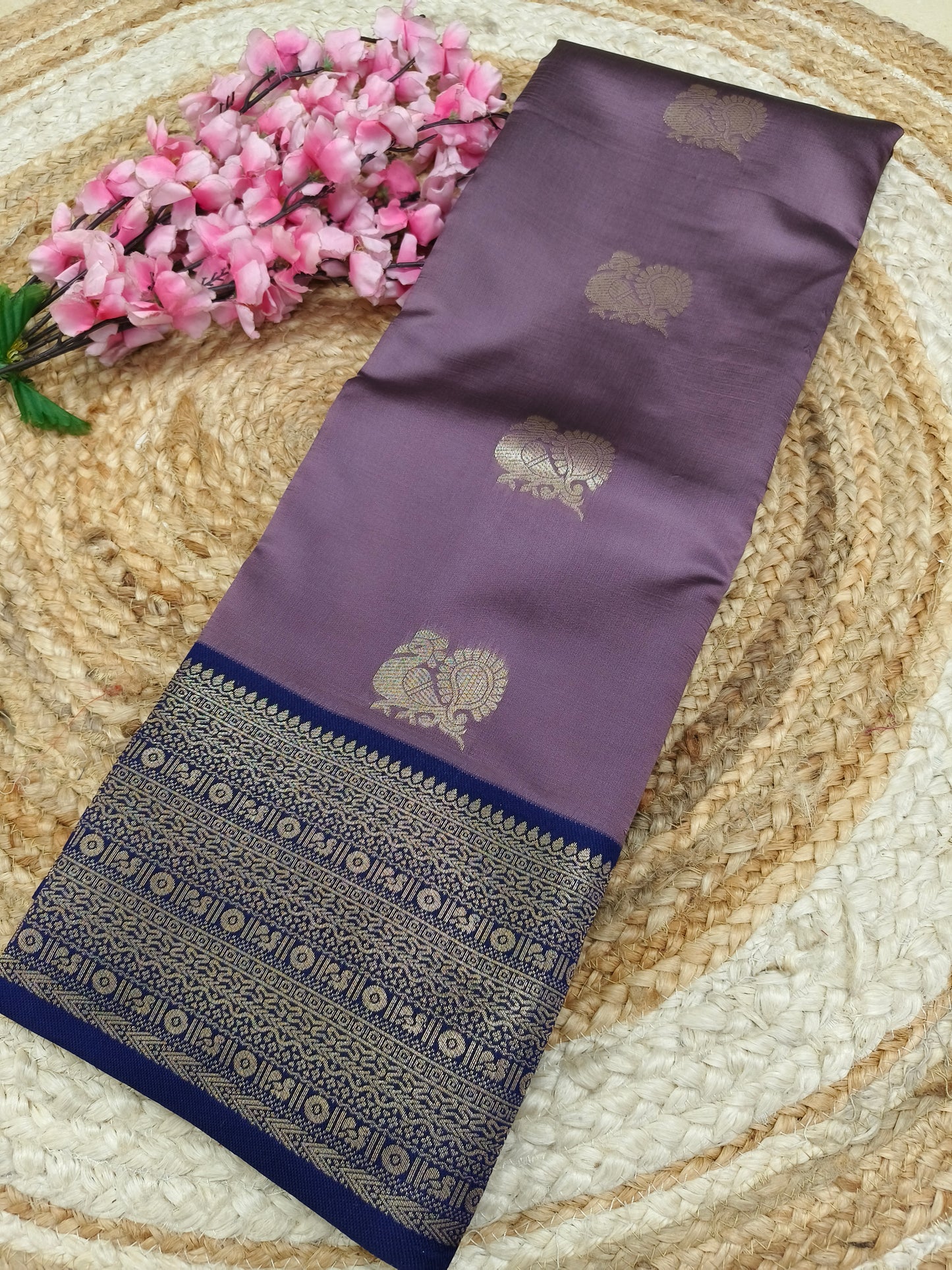Mauve With Blue Semi silk saree