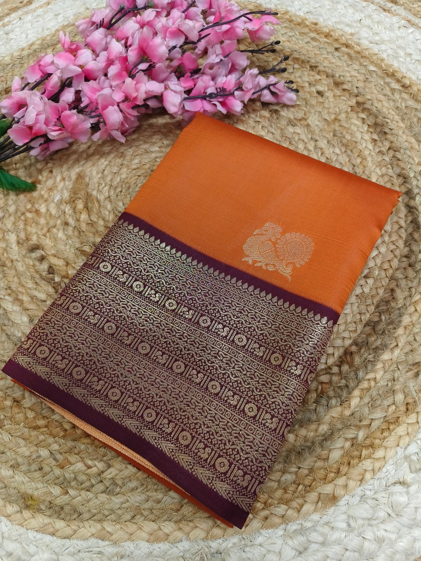 Orange With Maroon Semi silk saree