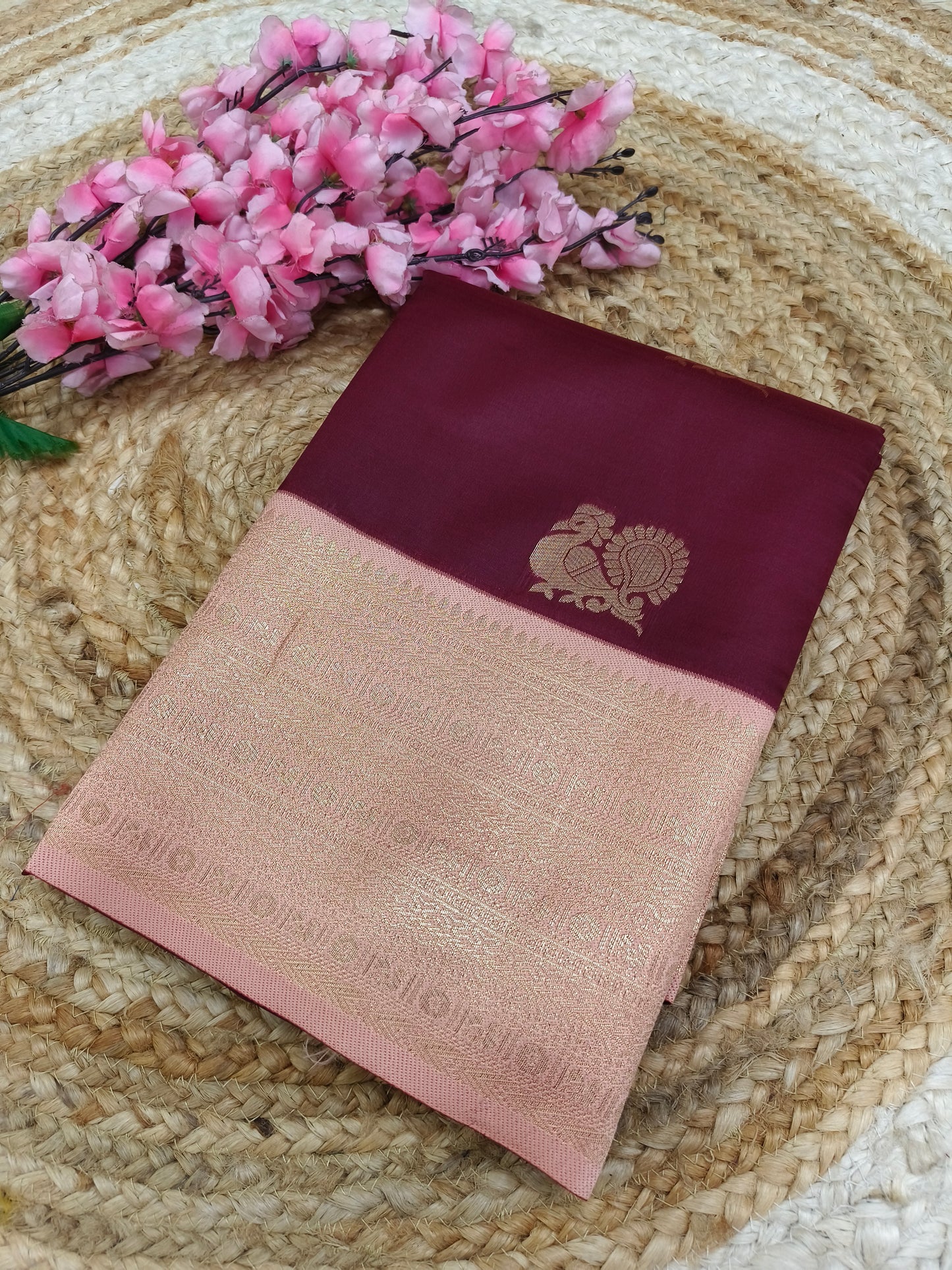 Maroon with Pink Semi silk saree