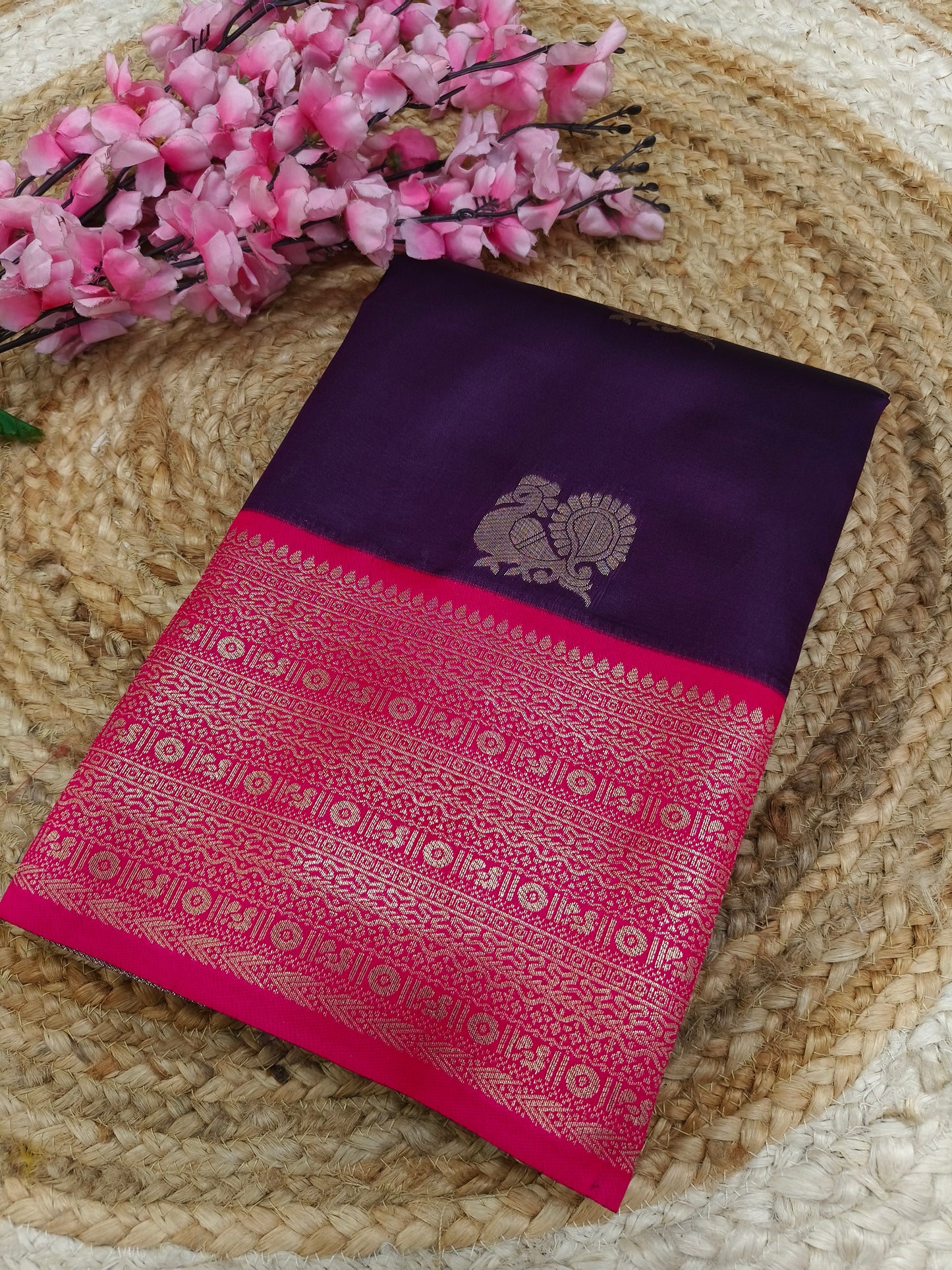 Wine With Pink Semi silk saree