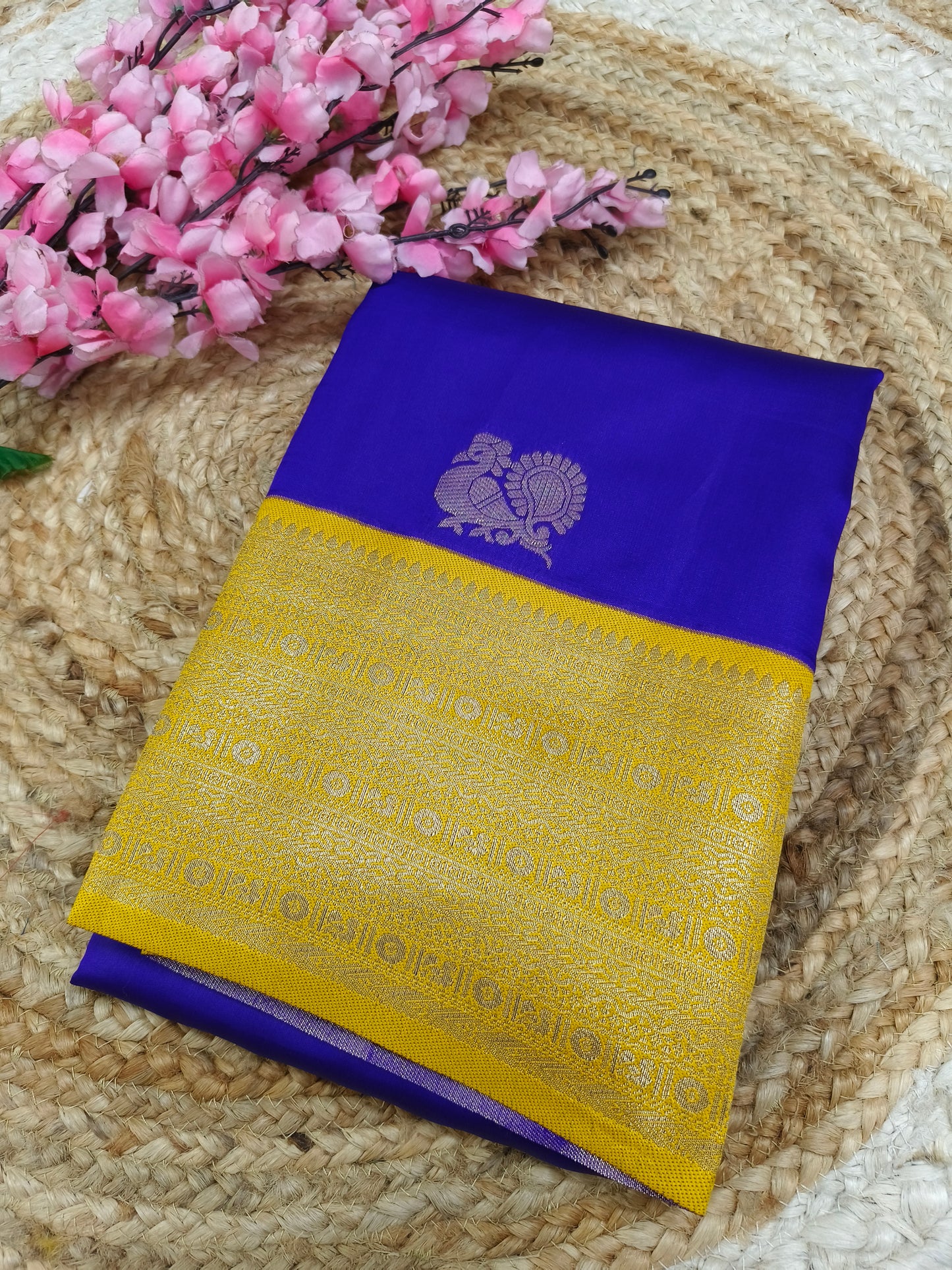 Blue With Yellow Semi silk saree